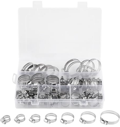 Fascette Stringitubo Inox - Fascette Metalliche Stringitubo 60 Pezzi 8-38mm - Kit Fascetta Stringitubo Inox Assortite (7 Dimensioni)