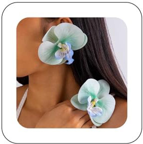 Xduargs Boho Esagerare Verde Fiore Perno Orecchini Verde Phalaenopsis Fiore Orecchini Vintage Farfalla Orchidea Orecchini Da Sposa Floreale Petalo Fiore Orecchini Gioielli Per Le Donne