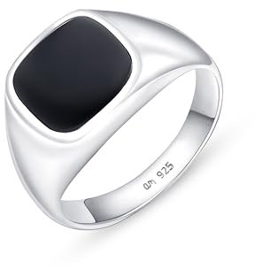 Amberta Siegelring aus Sterling Silber 925 | Kleiner Finger Ring für Herren | Biker Ring mit Onyx Stein | Ringgröße 57,6