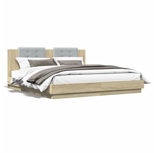 Iiaky Giroletto Testiera Rovere Sonoma 200x200 cm Legno Multistrato-Letto - Struttura Letto- Struttura Letto a Piattaforma in bambù sostenibile con testiera