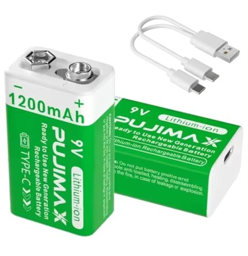 2 Pack 9V Rechargeable Lithium Batteries, 1200mAh 9V Lithium Rechargeable 9V Batteries Long Lasting 9 Volt Li-ion Batteries for Smoke Alarm, Metal Detectors, Walkie-talkies and More