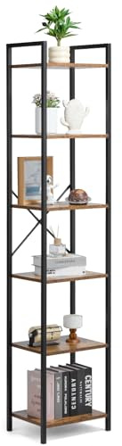 VEVOR Metal Bookshelf, 6-Tier Industrial Bookcase, Tall Narrow Rustic Vintage Storage Bookshelf with Open Shelves, Freestanding Display Shelving Unit Storage Rack, for Living room, Bedroom & Office