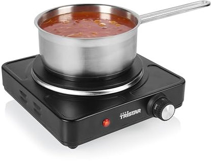 Tristar Placa de cocina pórtatil - Fuego simple - Para alojamiento de estudiantes, camping, cocina americana - 18,5 cm de diámetro - Termostato regulable - 1.500 W - KP-6151