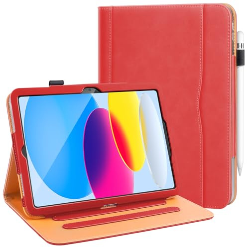 DAORANGE Coque pour iPad A16 11ème/10ème Génération 11/10,9 Pouces 2025/2022, Étui Protecteur en Cuir PU avec Fonction Veille/Réveil Automatique, Étui avec Multi-Angle, Porte-Documents (Rouge)
