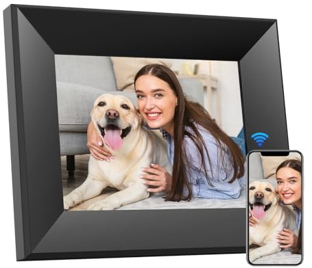 Digitaler Bilderrahmen 8 Zoll, BWJBSW WiFi Smart Cloud Elektronische Bilderrahmen aus Holz, HD IPS Touchscreen 1280 x 800, 16 GB Speicher, automatische Drehung, Teilen Sie Fotos und Videos mit Familie