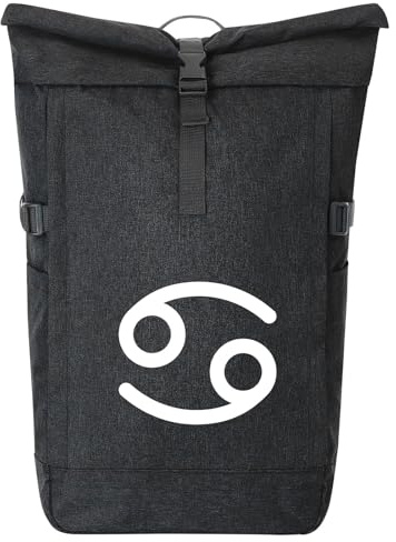 Huuraa Kurierrucksack Krebs Sternzeichen Zeichen 30-44 Liter Black Melange Fairtrade Rolltop Rucksack Geschenkidee
