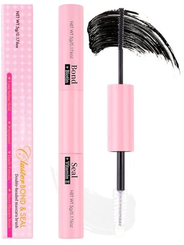 2-in-1 Bond and Seal Lash Glue Pink Tube, Dual Ended Lash Adhesive with Clear Wand, Waterproof Fast-Drying Lash Bond and Seal for DIY Eyelash Extensions, Individual Cluster Wispy False Lashes at Home