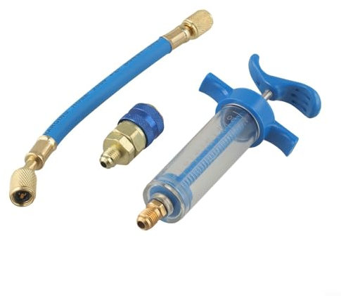 Bulevisiter 1-Pack 30Ml Air Conditioner Oil Dye Injector With R-134a Snap-On 1/4 SAE Quick Connector For Manual Pump Oil Filling Car Air Conditioner Adapter