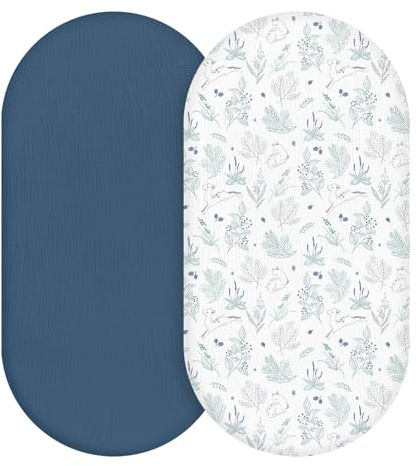 Soarwg Kids Spannbettlaken Kinderwagen, 2er-Pack, 83x43cm | Froehliches Rehkitz Design. Weiche atmungsaktive Musselin. Passt ovale & rechteckige Babywannen. Waschbar. Oeko-Tex.