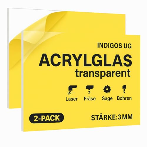 Indigos UG - Acrylglas transparent 3 mm - 2x DIN A2 - Zuschnitt für Laser, Fräse, Säge und Bohren - leicht, rahmenlos, vielseitig einsetzbar für Bilderrahmen, DIY, Möbel, Displays, Schutzscheiben