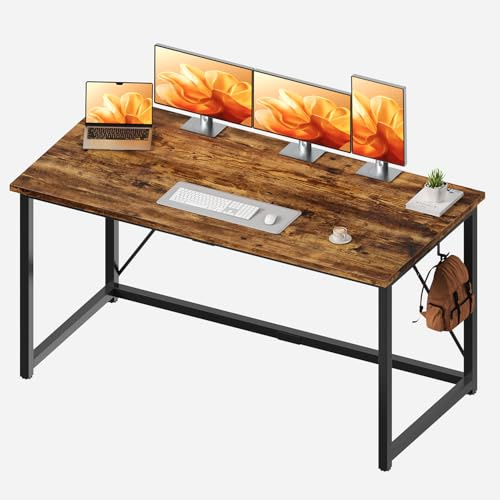 JUMMICO Schreibtisch 160x60x75 cm, Computertisch mit verstellbaren Füßen, Haken, 60 kg Tragkraft und wasserfester Platte, für anspruchsvolle Projekte und Homeoffice, Vintage Braun
