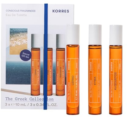 KORRES Greek Scents EDT Reiseset Unisex – 3x 10 ml Duftphiolen mit Roll-On, Avgoustos, Kyma & Lefko, ideal zum Kennenlernen, Verschenken und für unterwegs, vegan