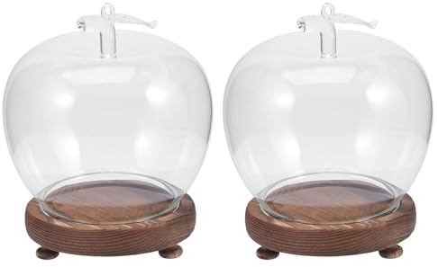 Gogogmee Lot de 2 Cloches en Verre Transparentes Grandes pour Exposition avec Socle en Bois Vintage Lumineux, Dômes Protecteurs Anti-poussière pour Figurines, Objets Artisanaux