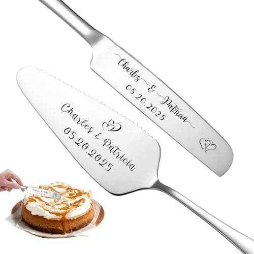 Custom Wedding Cake Knife and Server Set Personalized Cake Cutter with Engraved Text Bridal Cake Cutting Set with Gift Box for Weddings Anniversary Birthday (Silver)