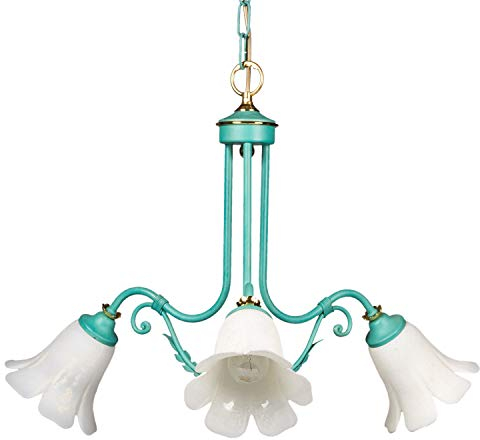 Helios Leuchten 254032 Florentiner Deckenleuchte | Pendelleuchte grün | florale Deckenlampe | Lampe Leuchte Pendellampe Jugendstil | Hängelampe 3 x E14