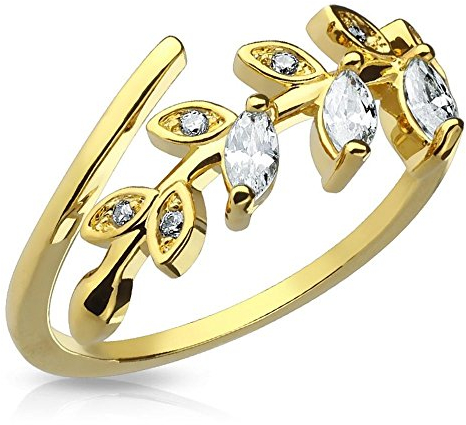 Bungsa Gold - Kristall Blätter Zehenring Zirkonia ~WÄHLBAR IN GOLD, ROSEGOLD UND SILBER ~ Brass Rhodium für Damen