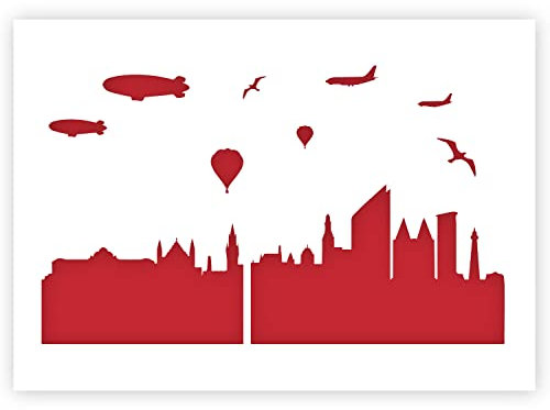 Qbix Den Haag Skyline Plastikschablone - A3 42 x 29,7cm - Skyline Breite 37 cm - wiederverwendbare Schablone - für Malerei, Handwerk, Wände und Möbel (Plastik)