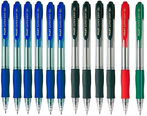 Pilot Supergrip Kugelschreiber 12 Stück (6 blau, 4 schwarz, 1 rot, 1 grün)