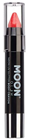 Moon Glow - Neon UV Glitter Face Paint Stick / Body Crayon makeup for the Face & Body - Magenta - Glows brightly under UV lighting