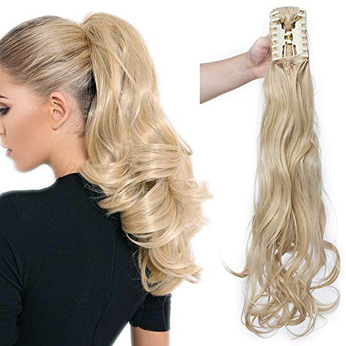 SEGO Ponytail Extension Pferdeschwanz Haarteil Haarverlängerung Zopf Hair Piece Haar Voluminös Wavy wie Echthaar Golden Mix Bleichblond Gewellt-24(61cm)-150g