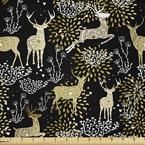 ABAKUHAUS Weihnachten Stoff als Meterware, Oriental Deer, Microfaser Stoff für Dekoratives Basteln, 1M (230x100cm), Gelb Weiß Schwarz