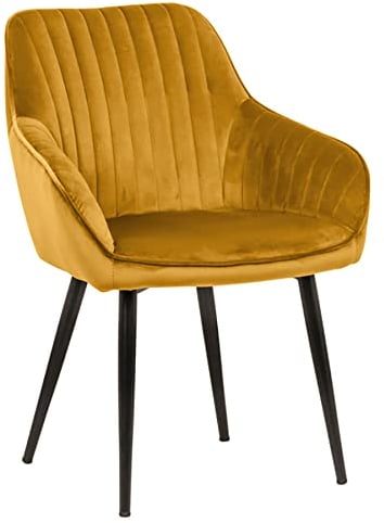 riess-Ambiente.de Edler Design Stuhl Turin Samt senfgelb mit Armlehne Esszimmerstuhl Konferenzstuhl