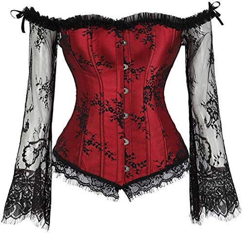 EUDOLAH Women's Corset top lace up off shoulder vintage gothic bustier costume (UK 10-12 (L), red)