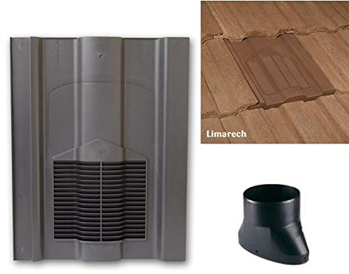 Grey Roof Tile Vent - Limarech Vents with Flexi Pipe Adaptor for Sandtoft Lindum, Russell Cheviot, Redland Renown & Marley Ludlow Major Tiles