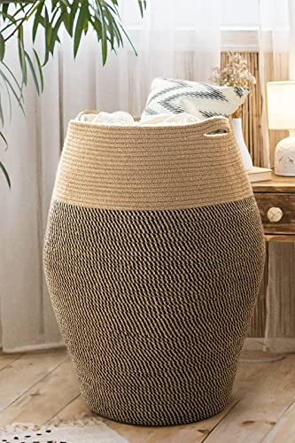 Goodpick - Grand panier à linge moderne en corde de jute tressée pour linge sale, grand panier dans la buanderie, 65 cm de hauteur