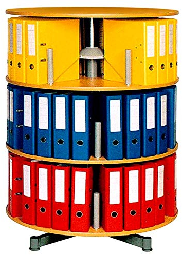 Ordner-Drehsäule mit 3 Etagen, Buche, Höhe 1230 mm, Ø 810 mm, für 60 breite DIN-Ordner, komplett drehbar