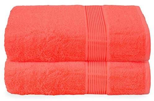 GLAMBURG Baumwolle 2er-Pack übergroße Badetücher 100 x 150 cm, große Badetücher, Ultra saugfähig, kompakt, schnell trocknendes und leichtes Handtuch — Korallenorange