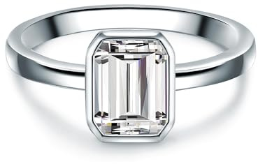 Trilani Damen Solitärring aus 925/- Sterling Silber mit Zirkonia Smaragd-Schliff Silberring Damenring mit Stein Rechteckig