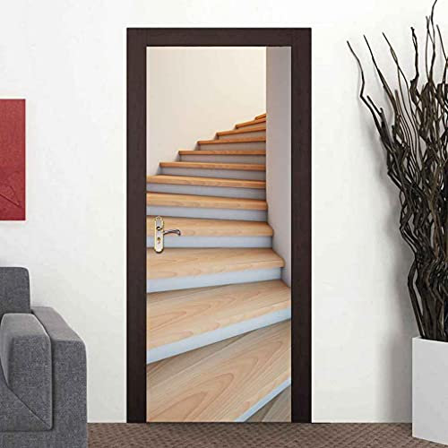 BARFPY Stickers De Porte Escalier d'angle 3D Auto-Adhésif Amovible Moderne Art Poster Intérieure Décoration Trompe l'oeil autocollante pour Enfant Cuisine Salle Bain Salon Chambre 95x215cm