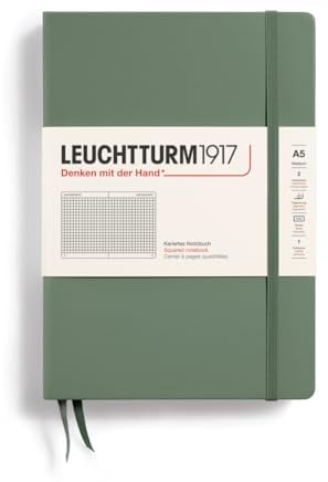 LEUCHTTURM1917 365491 Notizbuch Medium (A5), Hardcover, 251 nummerierte Seiten, Olive, kariert