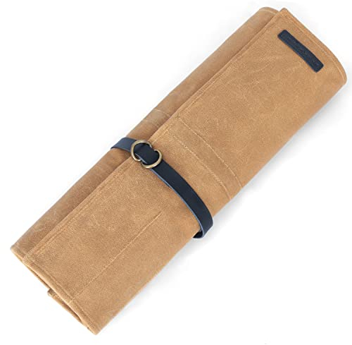 Manjushri Chef Knife Canvas Roll Bag with Genuiene Leather Belt. (Brown)