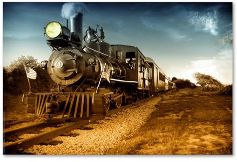 Postereck - 0011 - Alte Lokomotive, USA Eisenbahn Zug Bahnhof USA - Fahrzeug Wandposter Fotoposter Bilder Wandbild Wandbilder - Leinwand - 40,0 cm x 30,0 cm