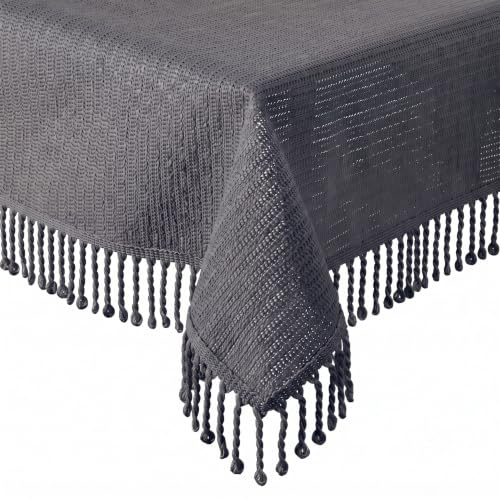 Tischdecke Outdoor Wetterfest - Gartentischdecke Rechteckig 110x140 cm Grau | Rutschfest & UV-Beständig in 7 Farben mit Fransen - Weichschaum PVC Tischdecke Abwaschbar & Waschbar bei 30°C