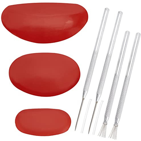 GORGECRAFT 7PCS Clay Needle Ceramic Detail Tools Include Clay Needle Tools Feather Wire Texture Tool and Pottery Clay Ribs Rubber for Clay Modeling Carving Detail Processing