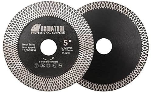 SHDIATOOL Lama per sega diamantata per piastrelle, 125 mm, per taglio a secco e umido e macinazione in porcellana, piastrelle di ceramica, granito, pietra artificiale, 2 pezzi