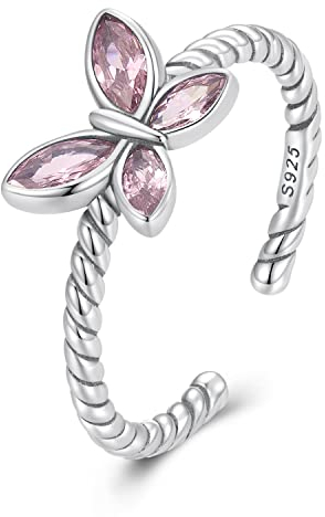 925 Sterling Silber Ring für Mädchen,Schmetterling Zirkonia Verstellbare Daumen ringe,Weihnachtsschmuck Geschenke für Frauen