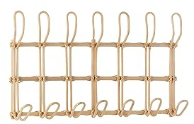 J-Line Garderobenhaken mit 6 Haken, Kleiderhaken aus Rattan Holz, Wandgarderobe als Boho Deko, Wandhaken Vintage aus natürliche Materialien, Garderobenleiste einfach zu befestigen, 55x29 cm