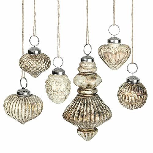 Loberon Weihnachtsschmuck 6er Set Ménoire, Weihnachtskugeln, Weihnachtsdekoration, Glas, Messing, H/Ø ca. 13.5/8 cm, antikgold
