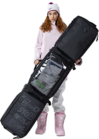 Skitasche für Einzelbretter mit Rollen, wasserdichte, gepolsterte Snowboardtasche mit großem Fassungsvermögen, Skischuh- und Helmtasche mit Mehreren Fächern, für Flug- und Straßenf