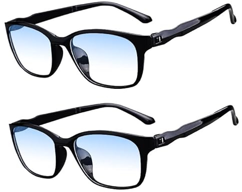 Eyglajdd Blaulichtfilter Lesebrille für Herren Damen Matt Finish,TR90 leicht Lesehilfe Brille mit Federscharnieren 2er-Pack Schwarz +2,0
