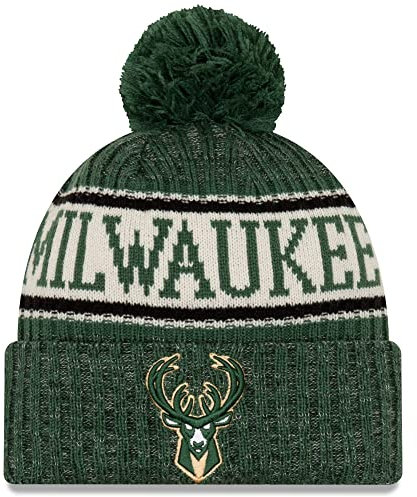 New Era NBA-Mütze für Erwachsene, Unisex, offizielle Sportstrickmütze mit Bommel, Milwaukee Bucks, Einheitsgröße