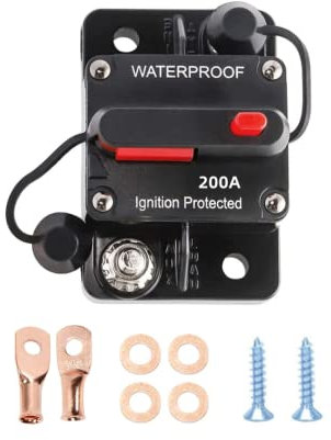Interruttore Automatico Auto,30-300A Interruttore Automatico con Ripristino Manuale,12V-48V DC Impermeabile Interruttore di Circuito Automatico Fusibile di Ripristino per Auto Marine Boat (200A Rosso)