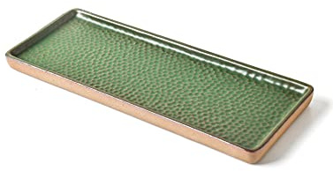 Vanity Tray with Brown Trim, Candle and Bathroom Organizer, Perfume Holder, Decorative Countertop Tray for Dresser, Table, Home Decor, Rectangular, Green, 124.7