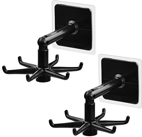 Laughhe 2Pcs Rotatif à 360° Porte Ustensiles Cuisine, Crochet pour Ustensiles de Cuisine avec 6 Griffes, Support Ustensiles Cuisine Sans Perçage Rangement Organiseur Rack pour Cuisine Bains (Noir)