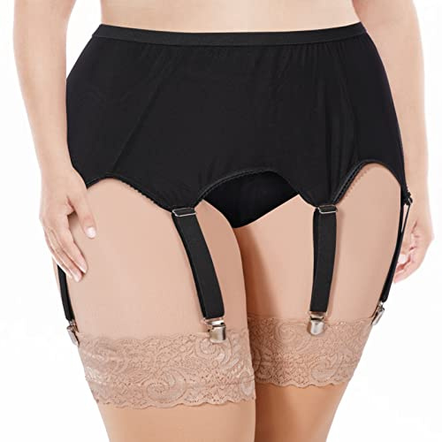 Moon Wood Reggicalze Donna Taglie Forti Vita Alta Sexy Regolabile con 4 Clip Metallo Vintage per Calze Autoreggenti Lingerie Taglia L a XL Nero