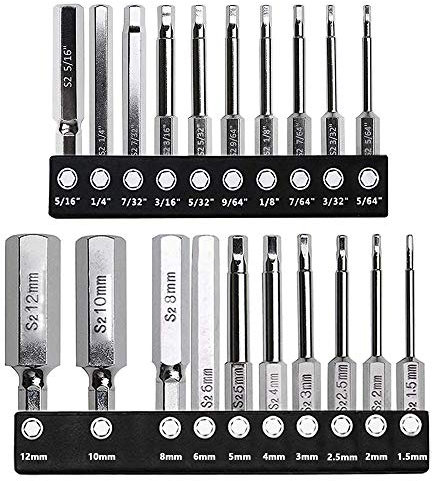 Mesee 20pcs Embouts de Tourvenis Magnétique Hexagonale 6.35mm Tige Hex Embout Tournevis Bit Set à Tête Hexagonale Métrique et SAE pour Visseuse Tournevis Electrique Manuel - Longueur 60mm